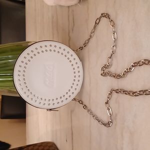 Alexander McQueen White Round Studded Crossbody Bag with Silver Chain